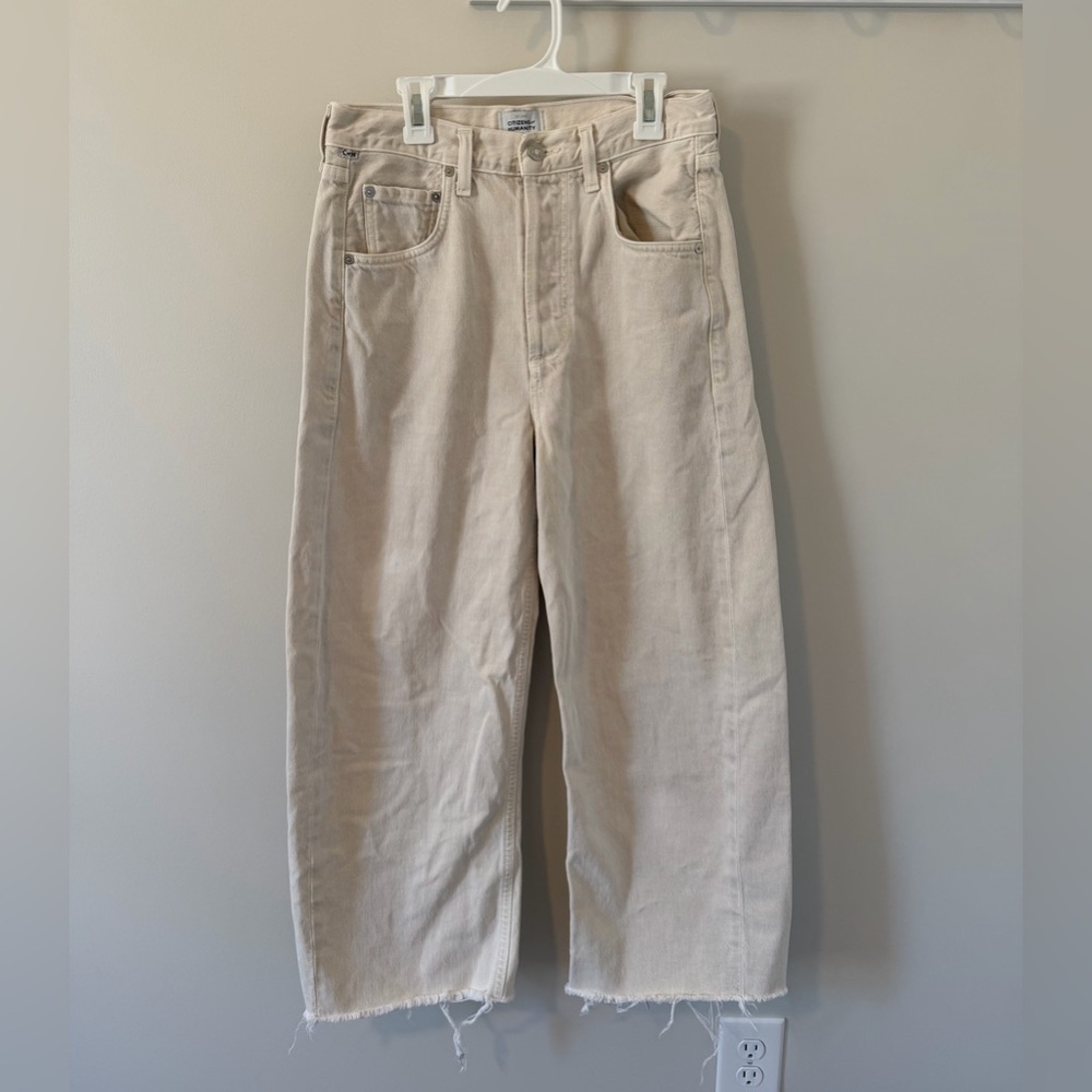 Citizens Of Humanity Cream Wide-Leg Cropped Jeans